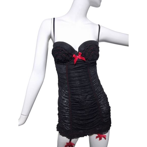 Y2K Victoria's Secret Babydoll Womens size 36B‎ Ruched Lace Garter Belt Lingerie - Picture 13 of 13